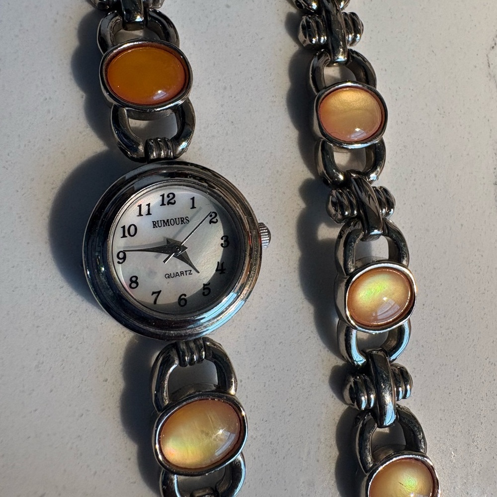 Silver and Orange Vintage-Inspired Watch with Linked Design